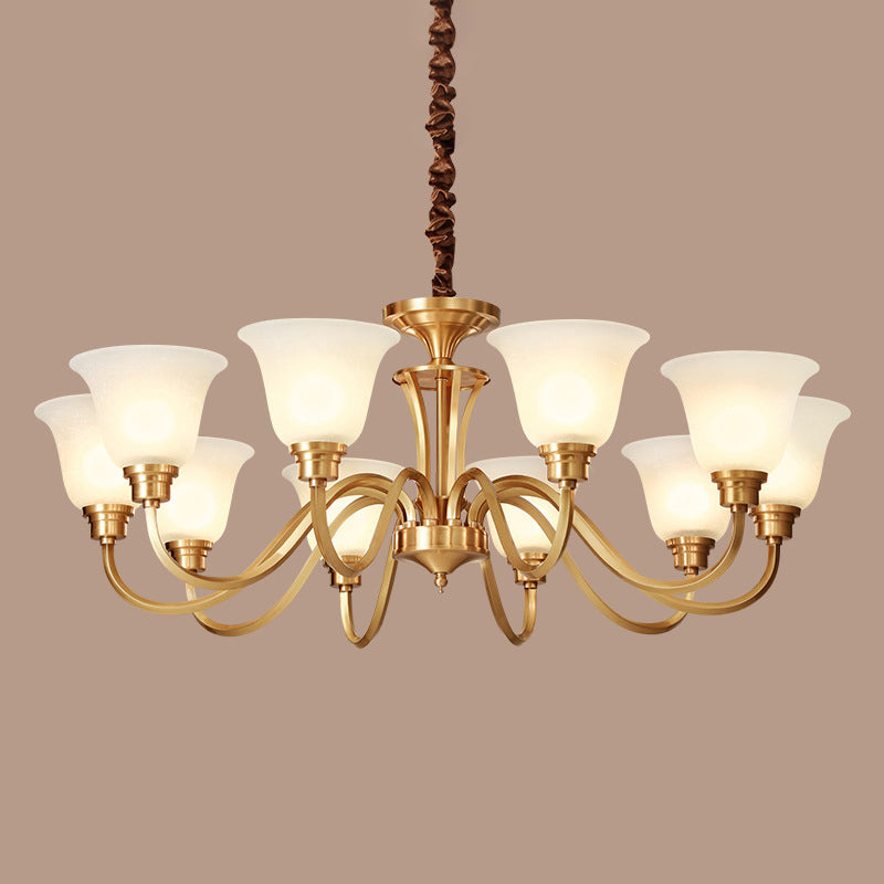 Flared Stairs Ceiling Chandelier Antique Frosted Glass Brass Pendant Lighting Fixture Clearhalo 'Ceiling Lights' 'Chandeliers' Lighting' options 2311720