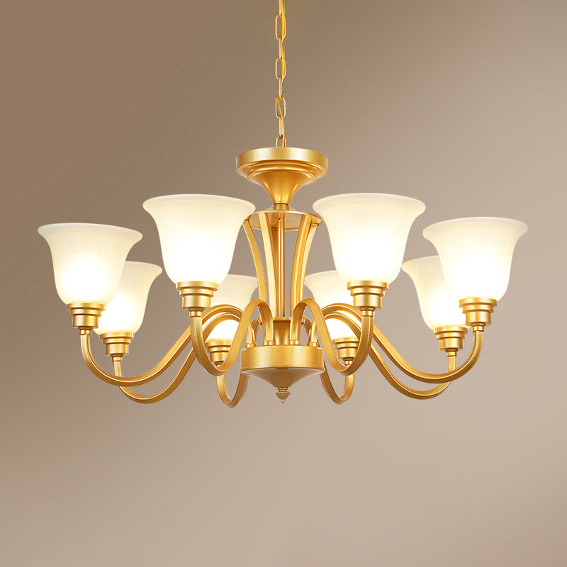 Golden Hanging Chandelier Traditional Frosted Glass Flared Ceiling Light for Living Room Clearhalo 'Ceiling Lights' 'Chandeliers' Lighting' options 2311730