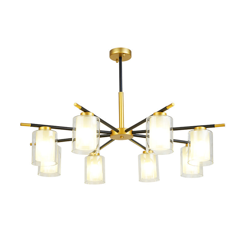 Clear and Frosted Cylinder Suspension Lamp Minimalist Dining Room Chandelier in Black-Brass Clearhalo 'Ceiling Lights' 'Chandeliers' Lighting' options 2311754