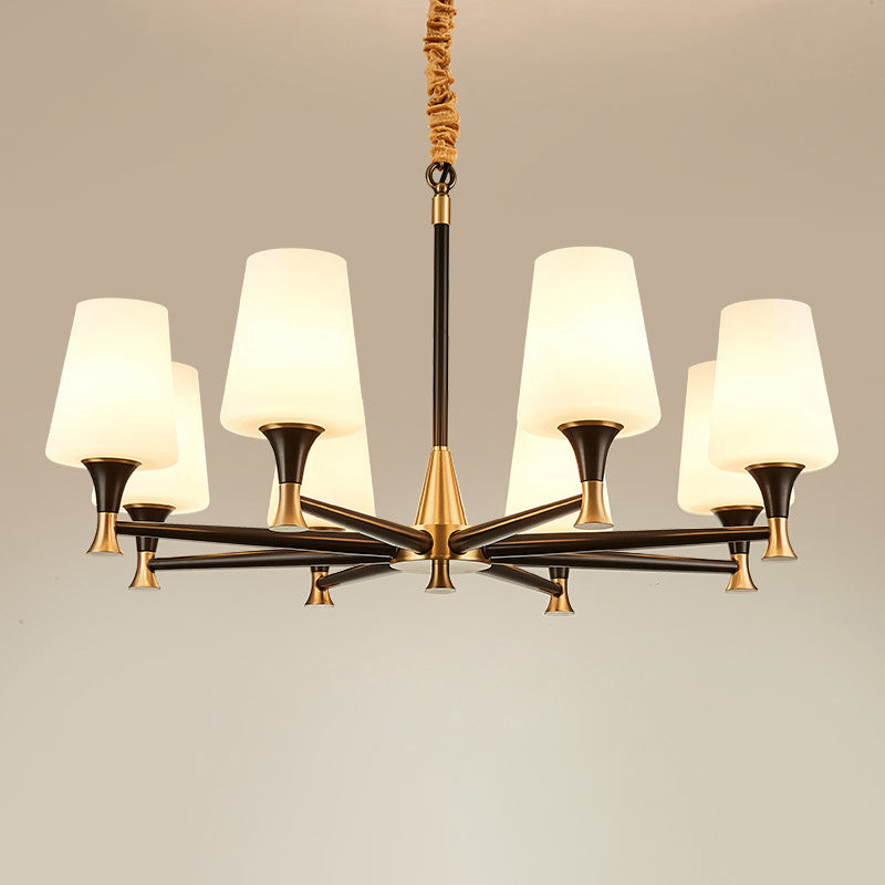 Conical White Glass Chandelier Light Traditional Bedroom Ceiling Suspension Lamp in Black Clearhalo 'Ceiling Lights' 'Chandeliers' Lighting' options 2311763