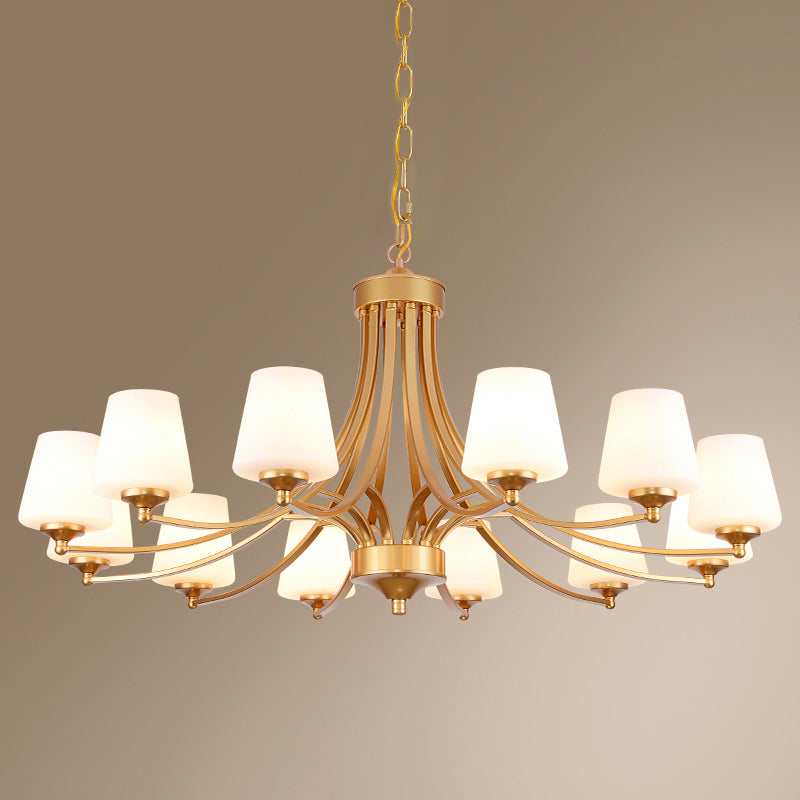 Cone Shade Milk Glass Chandelier Lamp Traditional Dining Room Ceiling Hang Light Clearhalo 'Ceiling Lights' 'Chandeliers' Lighting' options 2311806