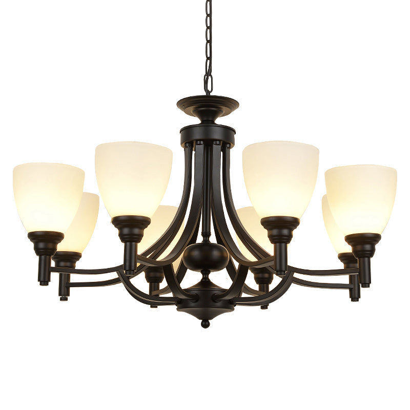 Black Ceiling Pendant Light Vintage White Glass Bell Shaped Chandelier for Dining Room Clearhalo 'Ceiling Lights' 'Chandeliers' Lighting' options 2311816