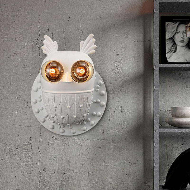 Resin Owl Shaped Wall Lamp Fixture Cartoon 2-Light White Wall Mount Lighting for Aisle White Clearhalo 'Wall Lamps & Sconces' 'Wall Lights' Lighting' 2311835