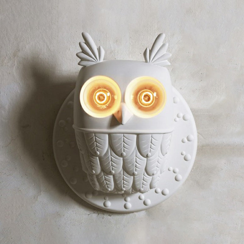 Resin Owl Shaped Wall Lamp Fixture Cartoon 2-Light White Wall Mount Lighting for Aisle Clearhalo 'Wall Lamps & Sconces' 'Wall Lights' Lighting' 2311836