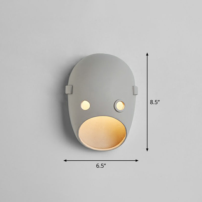 Decorative Funny Face Expression Wall Sconce Resin Bedroom LED Wall Mounted Light in Grey Grey Circle Clearhalo 'Wall Lamps & Sconces' 'Wall Lights' Lighting' 2311852