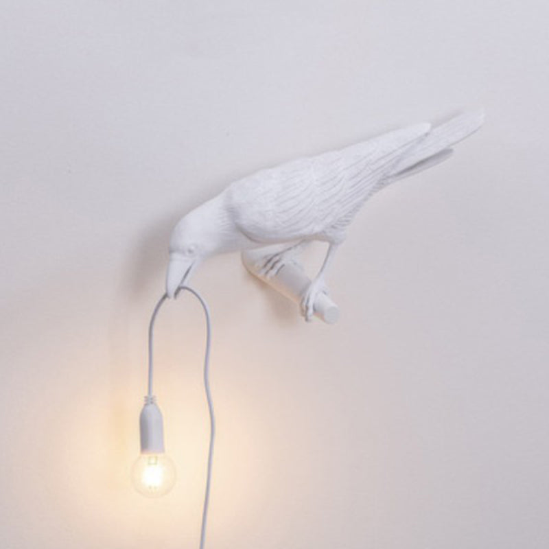 Raven Shaped Wall Sconce Lamp Artistic Resin 1 Head Wall Lighting Ideas with Exposed Bulb Design White Right Clearhalo 'Wall Lamps & Sconces' 'Wall Lights' Lighting' 2311862