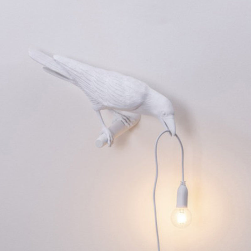 Raven Shaped Wall Sconce Lamp Artistic Resin 1 Head Wall Lighting Ideas with Exposed Bulb Design White Left Clearhalo 'Wall Lamps & Sconces' 'Wall Lights' Lighting' 2311863