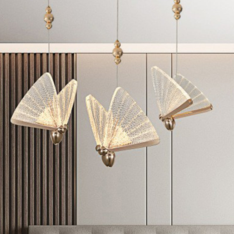 Acrylic Butterfly Suspension Lighting Art Deco LED Pendant Light Fixture for Bedroom Clearhalo 'Ceiling Lights' 'Pendant Lights' 'Pendants' Lighting' 2311938