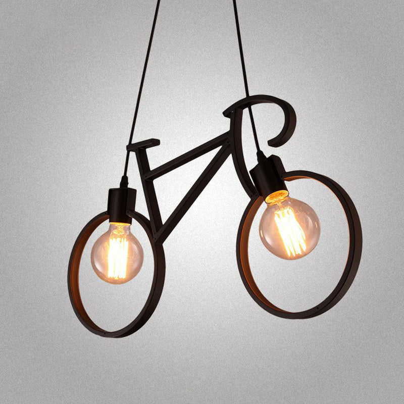 Bicycle Bedroom Pendant Light Metallic 2 Bulbs Art Deco Suspended Lighting Fixture Clearhalo 'Ceiling Lights' 'Pendant Lights' 'Pendants' Lighting' 2311972