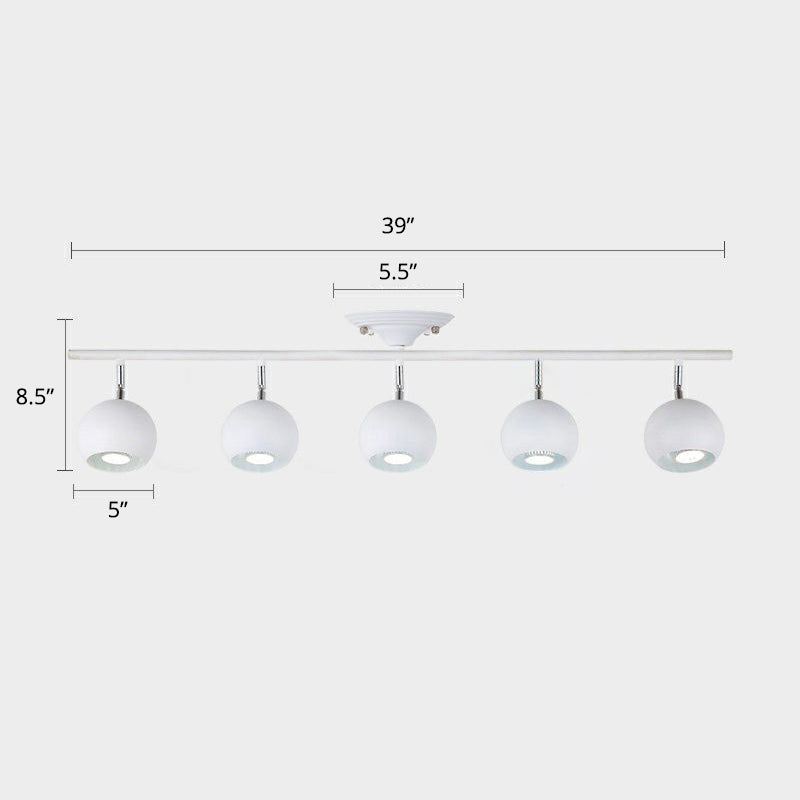 Dome Restaurant Track Lighting Fixture Metal Nordic Semi Flush Mount Ceiling Light 5 White Clearhalo 'Ceiling Lights' 'Close To Ceiling Lights' 'Close to ceiling' 'Semi-flushmount' Lighting' 2312043