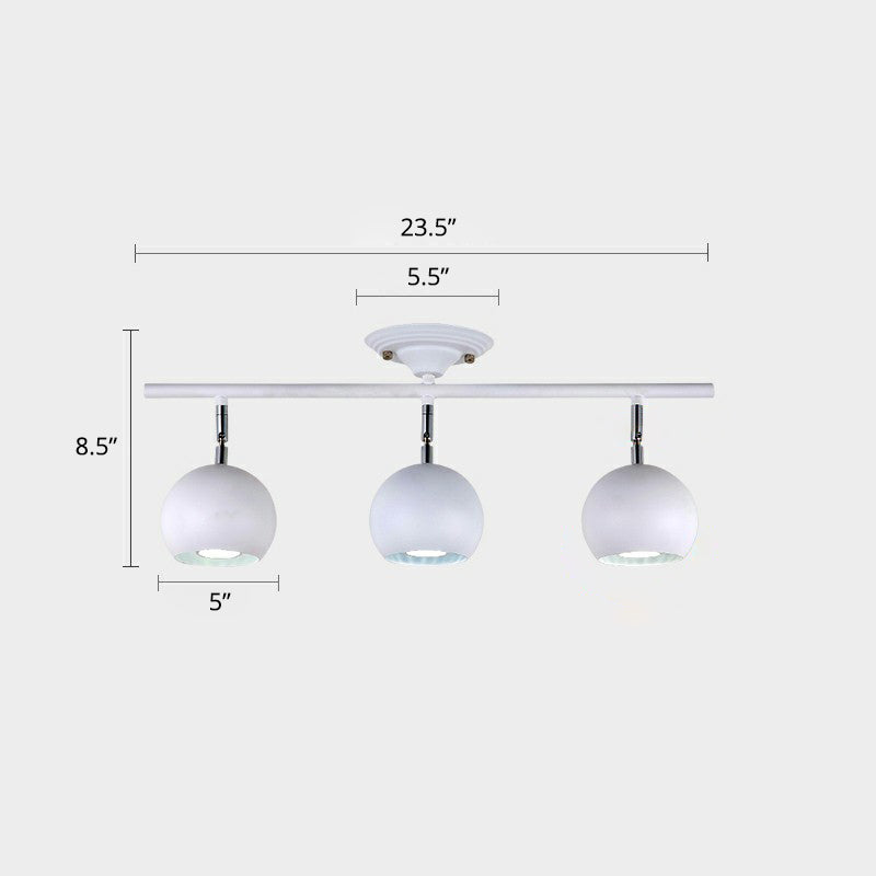 Dome Restaurant Track Lighting Fixture Metal Nordic Semi Flush Mount Ceiling Light 3 White Clearhalo 'Ceiling Lights' 'Close To Ceiling Lights' 'Close to ceiling' 'Semi-flushmount' Lighting' 2312046