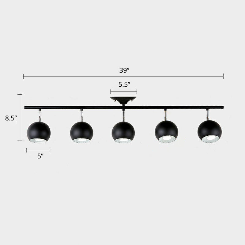 Dome Restaurant Track Lighting Fixture Metal Nordic Semi Flush Mount Ceiling Light 5 Black Clearhalo 'Ceiling Lights' 'Close To Ceiling Lights' 'Close to ceiling' 'Semi-flushmount' Lighting' 2312050