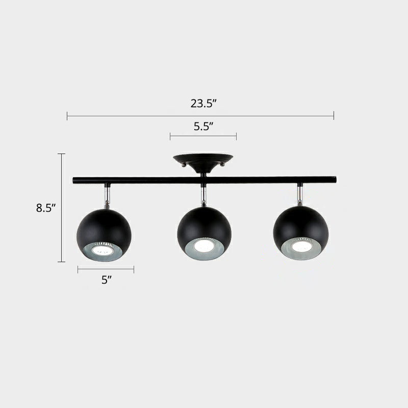 Dome Restaurant Track Lighting Fixture Metal Nordic Semi Flush Mount Ceiling Light 3 Black Clearhalo 'Ceiling Lights' 'Close To Ceiling Lights' 'Close to ceiling' 'Semi-flushmount' Lighting' 2312053