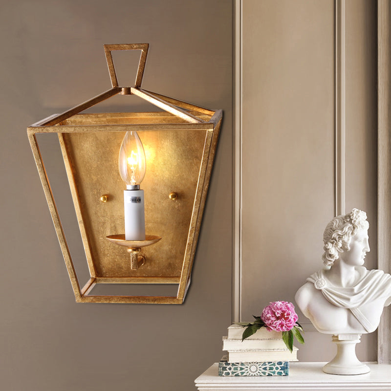 Gold Single Head Wall Mounted Light Traditional Metal Candle Caged Wall Sconce for Bedroom Gold Clearhalo 'Wall Lamps & Sconces' 'Wall Lights' Lighting' 231275