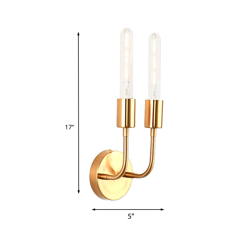 Metal Gold Wall Lamp Open Bulb 1/2-Light Vintage Wall Light Sconce with Round Backplate for Porch Clearhalo 'Wall Lamps & Sconces' 'Wall Lights' Lighting' 231293