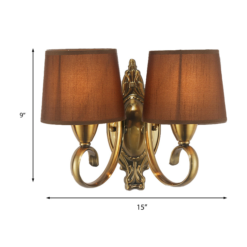 Traditional Tapered Wall Mount Lamp 1/2-Light Metal Sconce Light with Fabric Shade in Coffee for Living Room Clearhalo 'Wall Lamps & Sconces' 'Wall Lights' Lighting' 231345