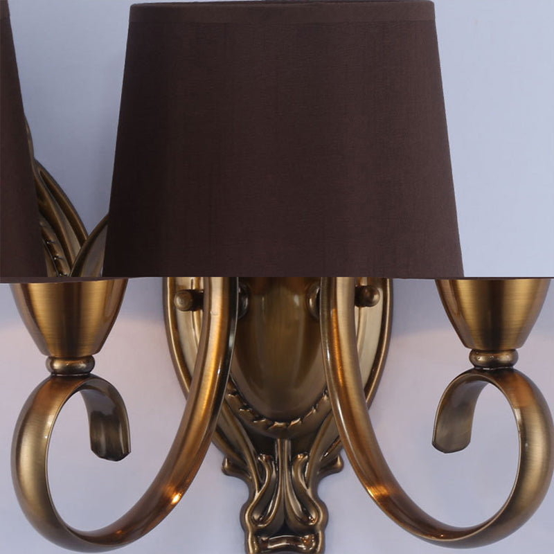 Traditional Tapered Wall Mount Lamp 1/2-Light Metal Sconce Light with Fabric Shade in Coffee for Living Room Clearhalo 'Wall Lamps & Sconces' 'Wall Lights' Lighting' 231346