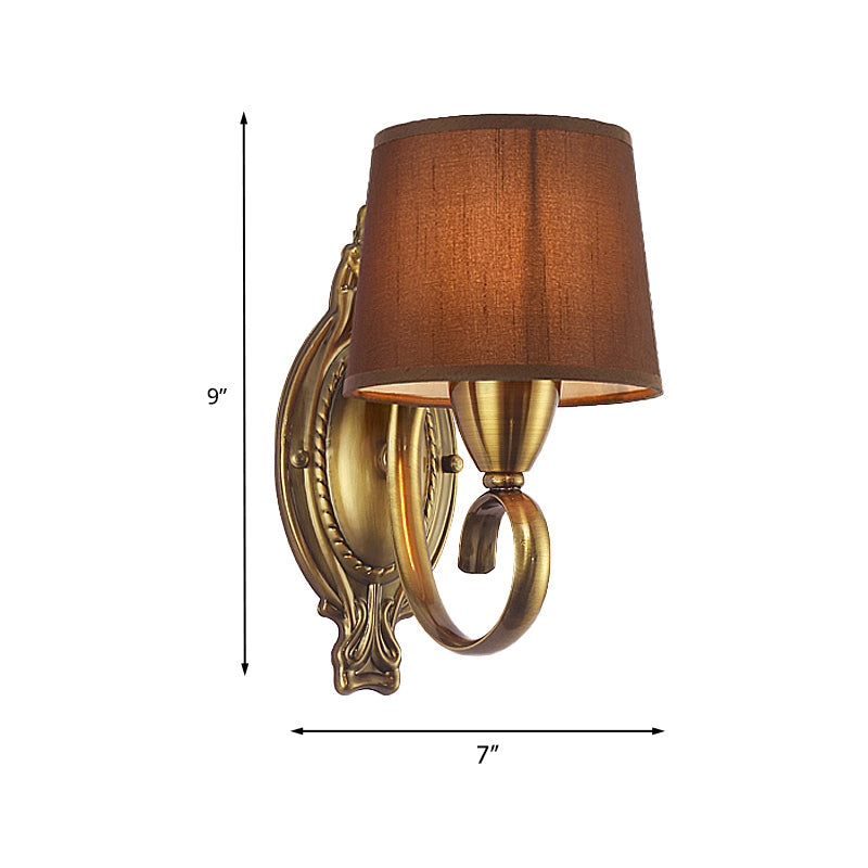 Traditional Tapered Wall Mount Lamp 1/2-Light Metal Sconce Light with Fabric Shade in Coffee for Living Room Clearhalo 'Wall Lamps & Sconces' 'Wall Lights' Lighting' 231350