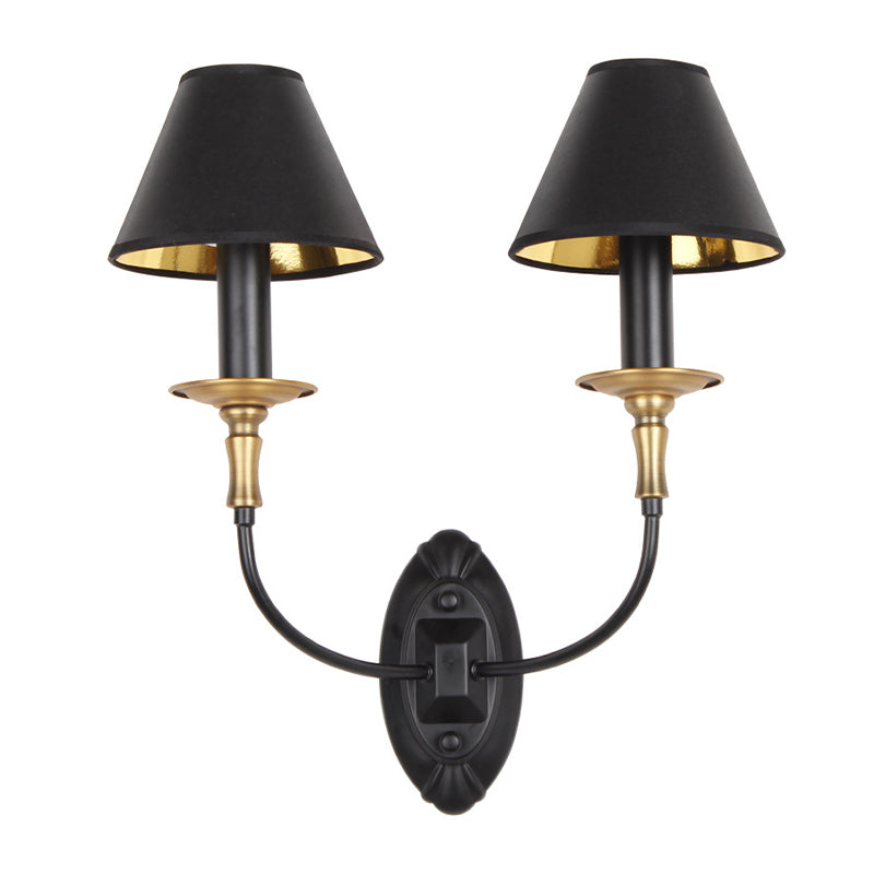 Tapered Living Room Wall Light Sconce Vintage Style Fabric 1/2 Lights Black Wall Mount Lighting with Swooping Arm Clearhalo 'Wall Lamps & Sconces' 'Wall Lights' Lighting' 231614