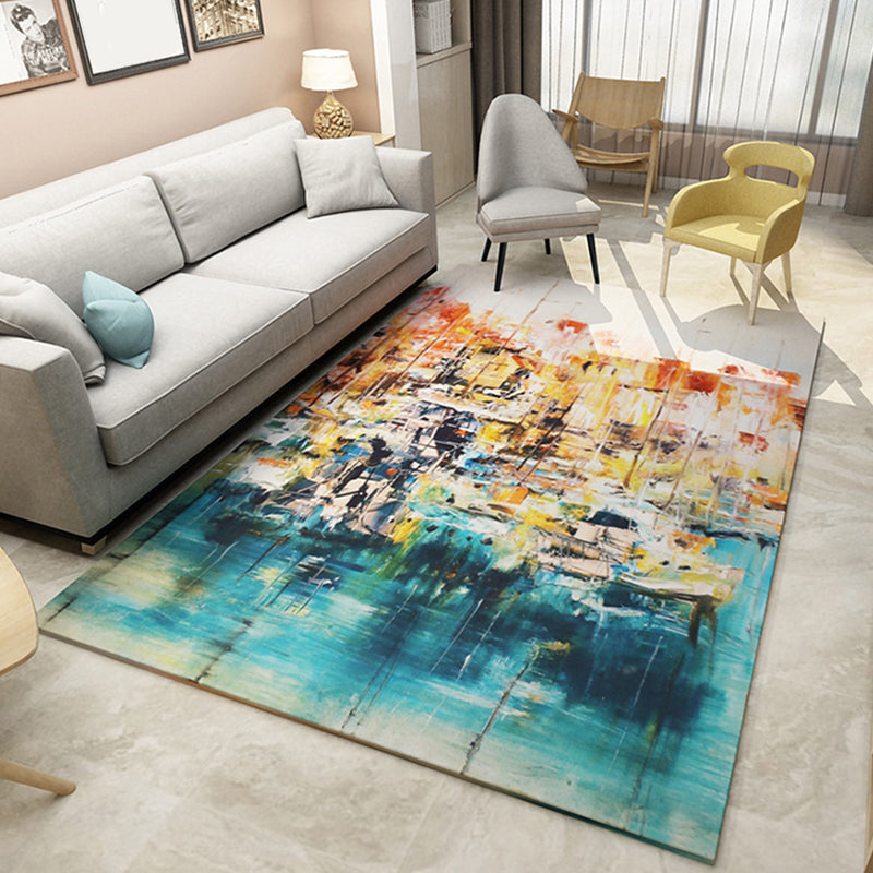 Punky Abstract Print Rug Multi-Color Modern Style Rug Synthetics Non-Slip Backing Machine Washable Pet Friendly Rug for Home Deco Peacock Green Clearhalo 'Area Rug' 'Modern' 'Rugs' Rug' 2317043