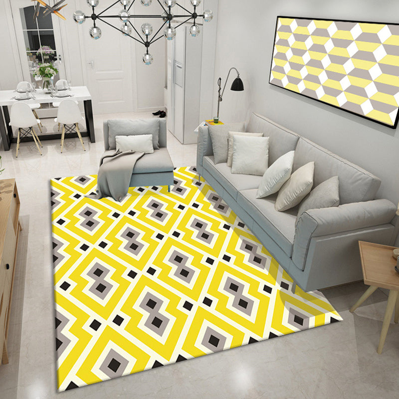 Minimalist Modern Rug Multicolor Geometric Trellis Print Carpet Anti-Slip Machine Washable Pet Friendly Rug for Room Yellow-Gray Clearhalo 'Area Rug' 'Modern' 'Rugs' Rug' 2317166