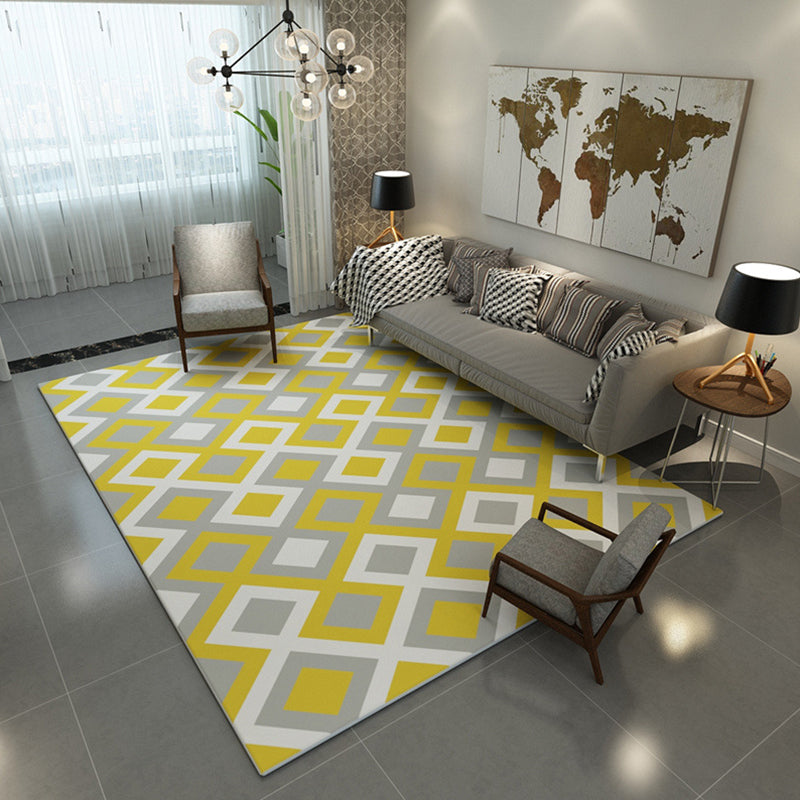 Contemporary Geometric Printed Rug Multi Colored Polyester Carpet Anti-Slip Backing Machine Wash Pet Friendly Rug for Great Room Yellow Clearhalo 'Area Rug' 'Modern' 'Rugs' Rug' 2317182