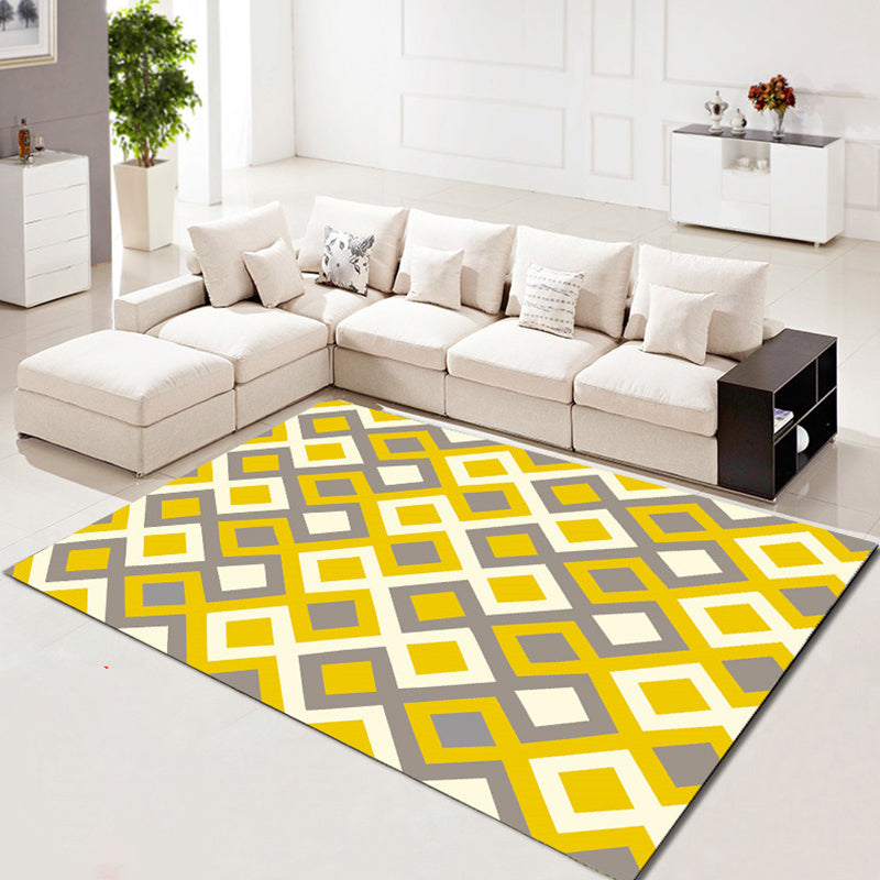 Multi Color Simplicity Rug Polypropylene Geometrical 3D Printed Carpet Machine Washable Non-Slip Pet Friendly Rug for Living Room Yellow Clearhalo 'Area Rug' 'Modern' 'Rugs' Rug' 2317277