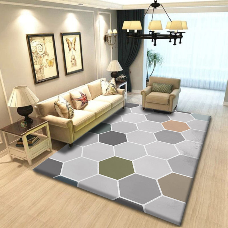 Multi Color Simplicity Rug Polypropylene Geometrical 3D Printed Carpet Machine Washable Non-Slip Pet Friendly Rug for Living Room Grey Clearhalo 'Area Rug' 'Modern' 'Rugs' Rug' 2317283