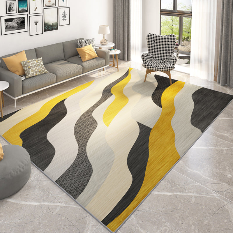 Environmental Geometric Color-Block Rug Multi Color Simplicity Rug Synthetics Pet Friendly Washable Non-Slip Rug for Room Beige 6'7