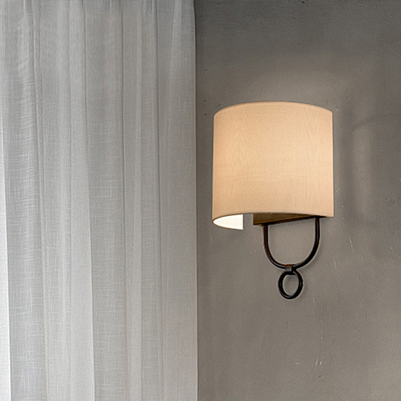 Traditional Half-Cylinder Wall Light 1 Head White Fabric Shade Wall Sconce Lighting for Bedroom White Clearhalo 'Wall Lamps & Sconces' 'Wall Lights' Lighting' 231746