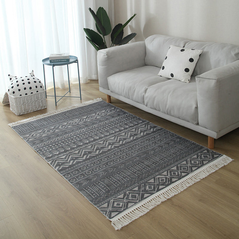 Eclectic Living Room Rug Multi Colored Geometric Printed Indoor Rug Jute Non-Slip Backing Easy Care Area Carpet with Tassel Dark Gray Clearhalo 'Area Rug' 'Bohemian' 'Rugs' Rug' 2317545