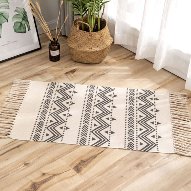 Multi Color Comfort Rug Jute Geometric Printed Area Carpet Easy Care Stain-Resistant Pet Friendly Rug with Tassel for Bedroom Grey 2' x 2'11