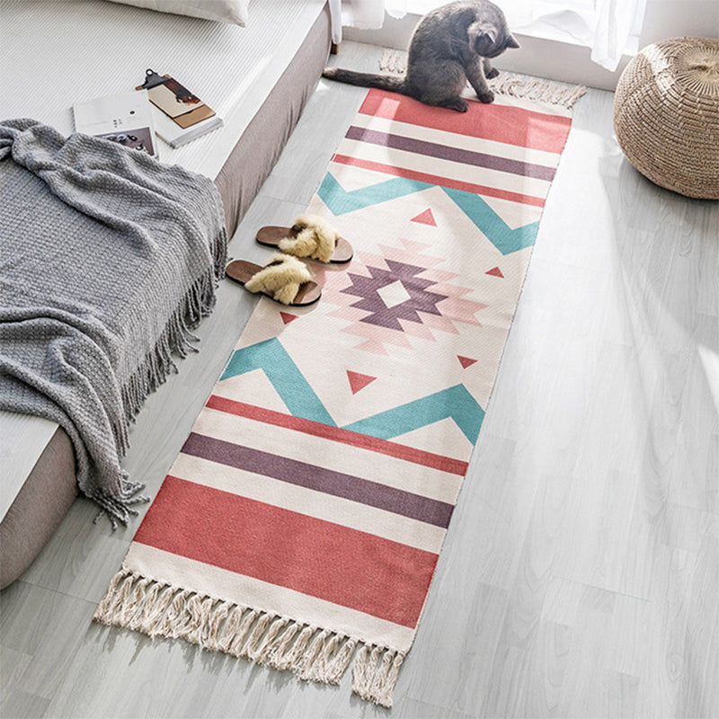 Multi Colored Bedroom Rug Boho Geometric Print Indoor Rug Jute Easy Care Pet Friendly Area Carpet with Tassel Orange Red Clearhalo 'Area Rug' 'Bohemian' 'Rugs' Rug' 2317577