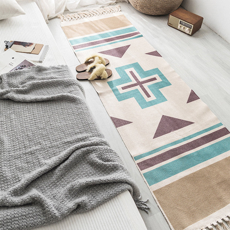 Multi Colored Bedroom Rug Boho Geometric Print Indoor Rug Jute Easy Care Pet Friendly Area Carpet with Tassel Blue Clearhalo 'Area Rug' 'Bohemian' 'Rugs' Rug' 2317580