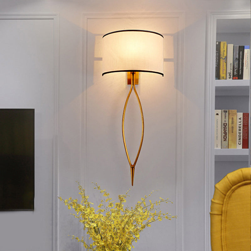 2-Light Wall Mount Lamp Simple Living Room Sconce Light Fixture with Half-Cylinder Fabric Shade in Gold Gold Clearhalo 'Wall Lamps & Sconces' 'Wall Lights' Lighting' 231763