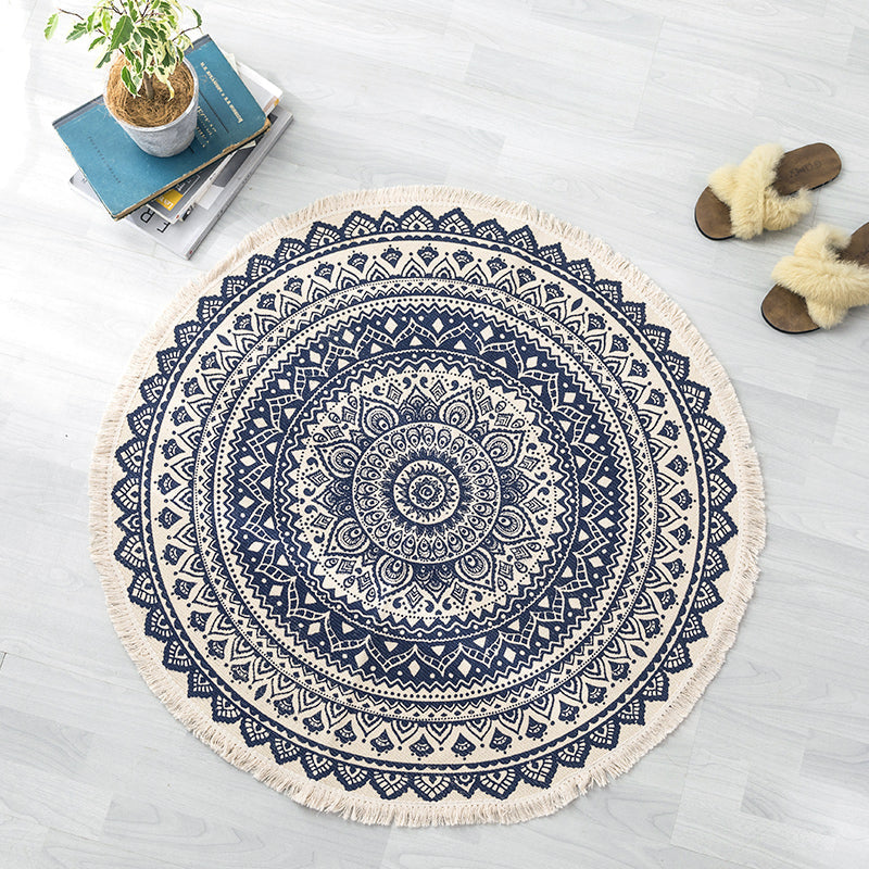 Multi Colored Bedroom Rug Relaxing Geometric Printed Area Carpet Jute Easy Care Pet Friendly Indoor Rug Blue-Black Clearhalo 'Area Rug' 'Bohemian' 'Rugs' Rug' 2317632