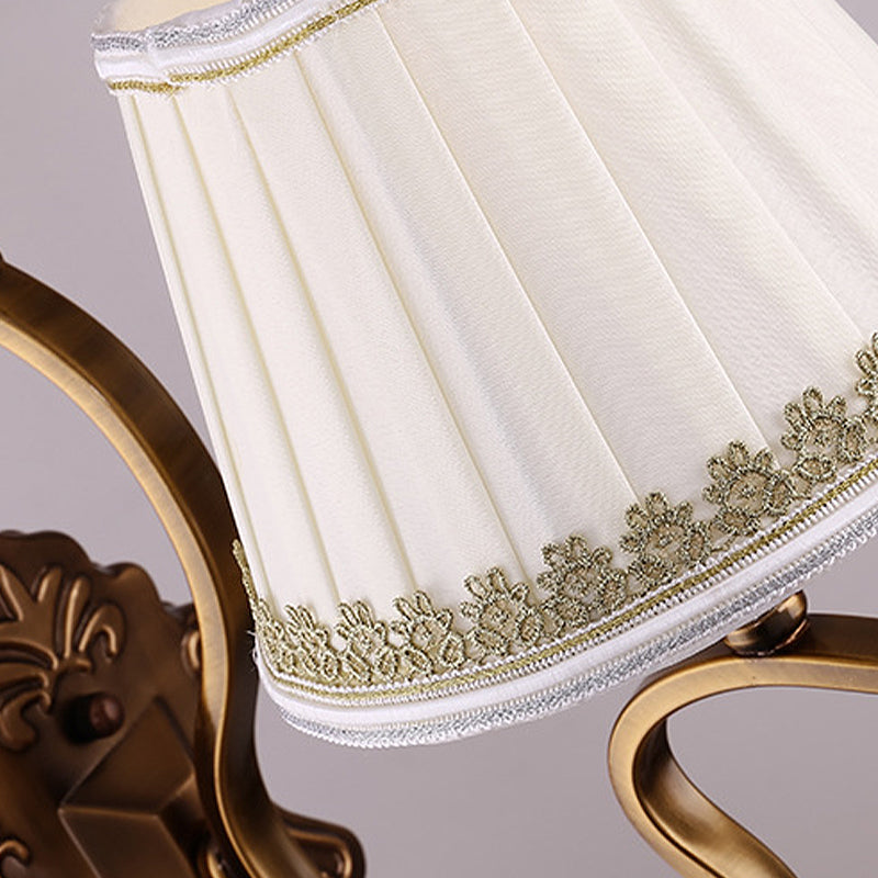 Gold Pleated Shade Wall Sconce Traditional Fabric 1/2-Bulb Living Room Wall Mounted Light with Crystal Accent Clearhalo 'Wall Lamps & Sconces' 'Wall Lights' Lighting' 231777