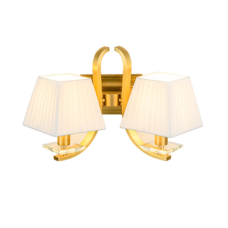 Trapezoid Fabric Shade Sconce Light Vintage 1/2-Head Bedroom Wall Mount Lamp in Gold Clearhalo 'Wall Lamps & Sconces' 'Wall Lights' Lighting' 231804