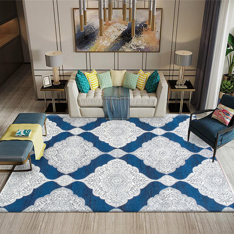 Multi-Color Southwestern Rug Polypropylene Stripe Printed Area Carpet Non-Slip Backing Pet Friendly Easy Care Indoor Rug for Decor Blue Clearhalo 'Area Rug' 'Rugs' 'Southwestern' Rug' 2318103