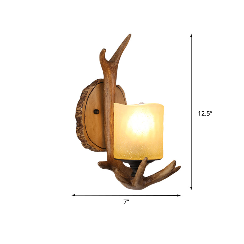 Wood 1 Light Sconce Light Country Resin Antler Wall Lighting Fixture for Living Room with Frosted Glass Shade Clearhalo 'Wall Lamps & Sconces' 'Wall Lights' Lighting' 231979