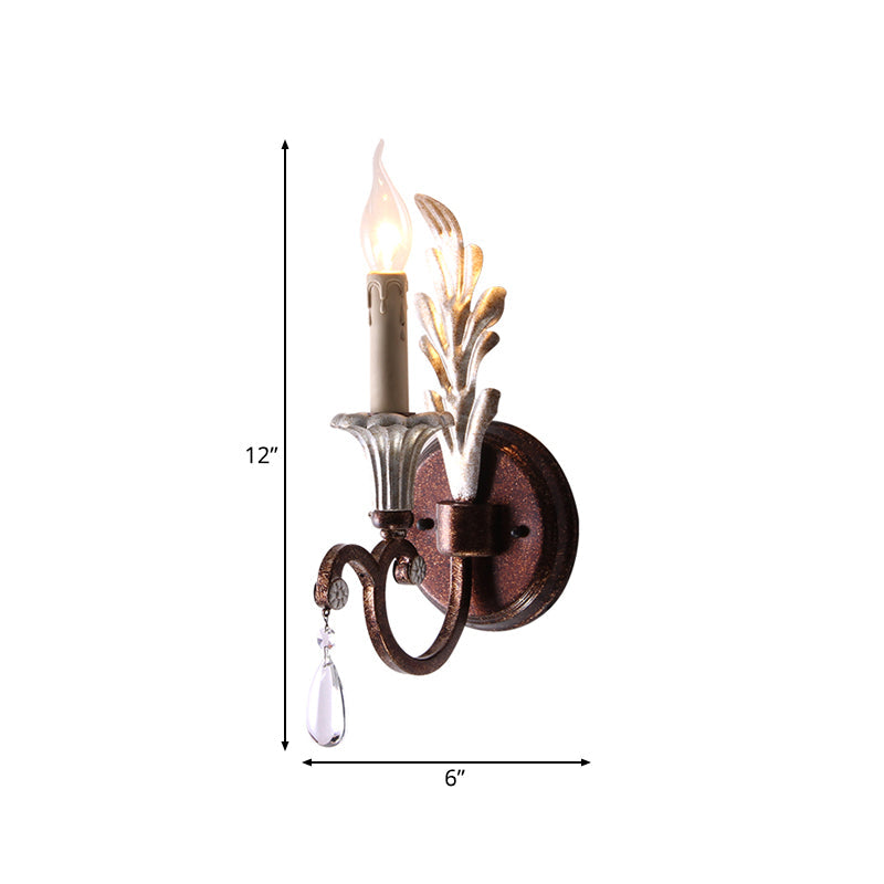 Metal Rust Sconce Lamp Exposed Bulb 1-Light Vintage Wall Mounted Lighting for Bedroom with Crystal Drop Clearhalo 'Wall Lamps & Sconces' 'Wall Lights' Lighting' 232078