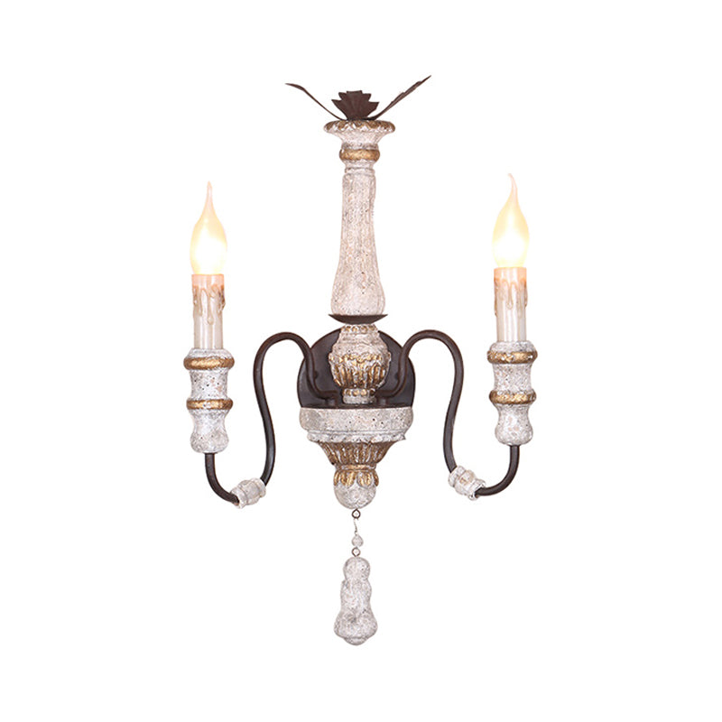 Solid Wood Candle Sconce Lighting Antique Style 2-Light Bedroom Wall Mounted Lamp in White Clearhalo 'Wall Lamps & Sconces' 'Wall Lights' Lighting' 232122