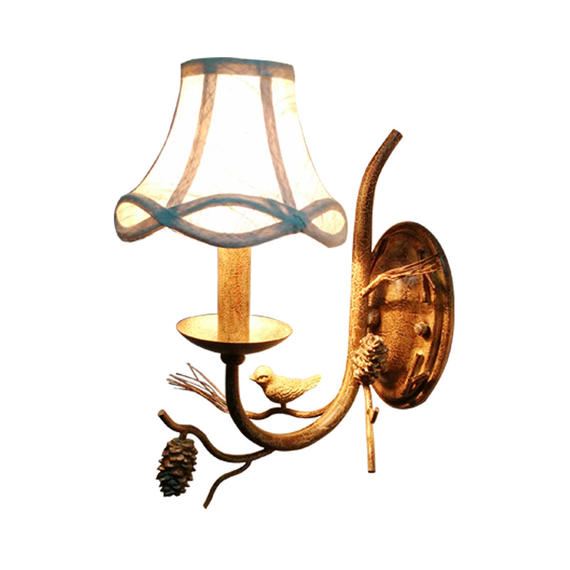 Fabric Bell Shade Wall Lighting Traditional 1/2 Lights Bedroom Sconce Light Fixture in Brown Clearhalo 'Wall Lamps & Sconces' 'Wall Lights' Lighting' 232126