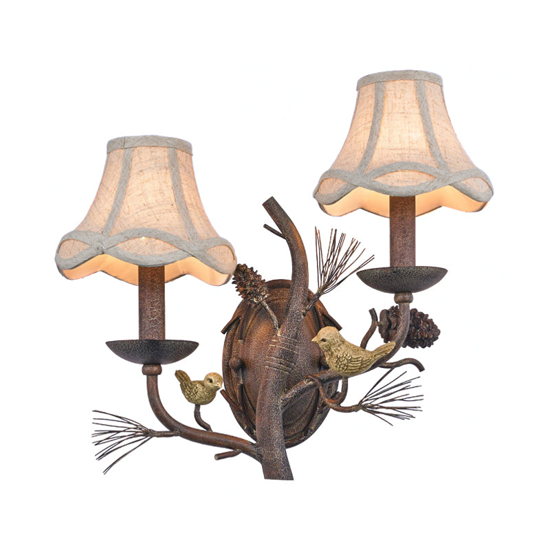 Fabric Bell Shade Wall Lighting Traditional 1/2 Lights Bedroom Sconce Light Fixture in Brown Clearhalo 'Wall Lamps & Sconces' 'Wall Lights' Lighting' 232130