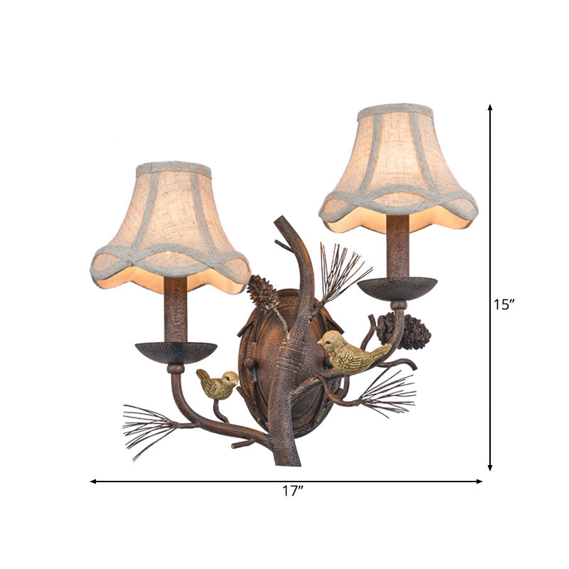 Fabric Bell Shade Wall Lighting Traditional 1/2 Lights Bedroom Sconce Light Fixture in Brown Clearhalo 'Wall Lamps & Sconces' 'Wall Lights' Lighting' 232131