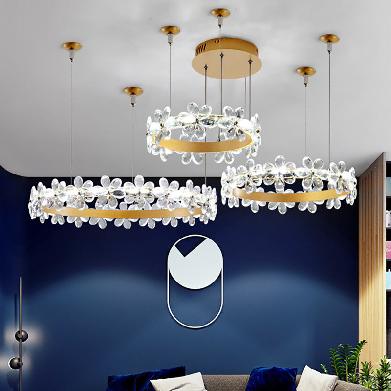 White Garland Shape Chandelier Lamp Contemporary 2/3 Lights Led Crystal Pendant Lighting Fixture in White/Warm Light Clearhalo 'Ceiling Lights' 'Chandeliers' 'Modern Chandeliers' 'Modern' Lighting' 232306