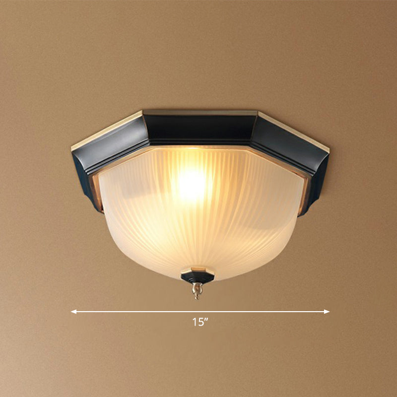 Hemisphere Flush Mount Lighting Retro White Ribbed Glass Ceiling Fixture for Hallway 3 White Clearhalo 'Ceiling Lights' 'Close To Ceiling Lights' 'Close to ceiling' 'Flush mount' Lighting' 2323367