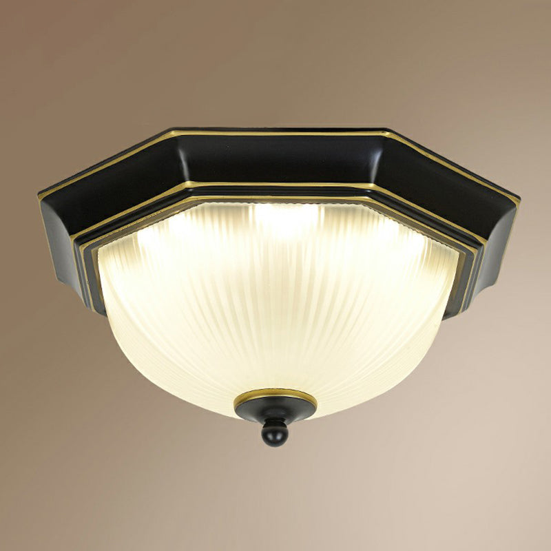 Frosted Rib Glass Dome Flush Light Vintage Corridor LED Flush Mount Ceiling Light Black Clearhalo 'Ceiling Lights' 'Close To Ceiling Lights' 'Close to ceiling' 'Flush mount' Lighting' 2323369