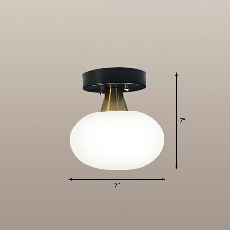 Oval Ivory Glass Ceiling Light Fixture Simplicity Entryway Semi Flush Mount Lighting Black Clearhalo 'Ceiling Lights' 'Close To Ceiling Lights' 'Close to ceiling' 'Semi-flushmount' Lighting' 2323378