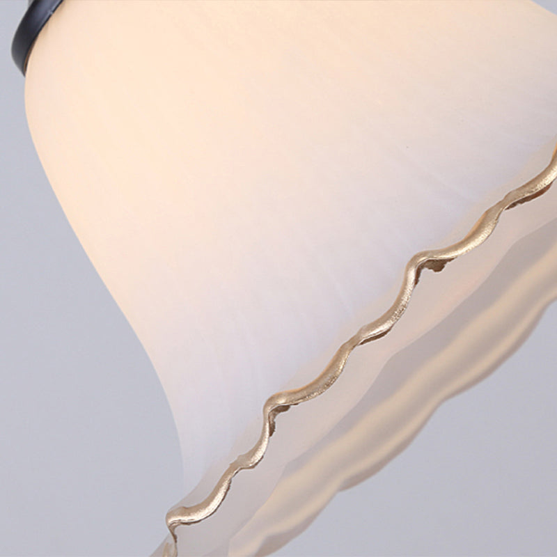 Flared Aisle Flush Ceiling Light Vintage Ivory Glass 1 Bulb Black Semi Mount Lighting Clearhalo 'Ceiling Lights' 'Close To Ceiling Lights' 'Close to ceiling' 'Semi-flushmount' Lighting' 2323396